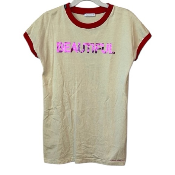 Dolce & Gabbana Beautiful Print Cream with Red Collar Top Size 9/10 - Picture 2 of 11